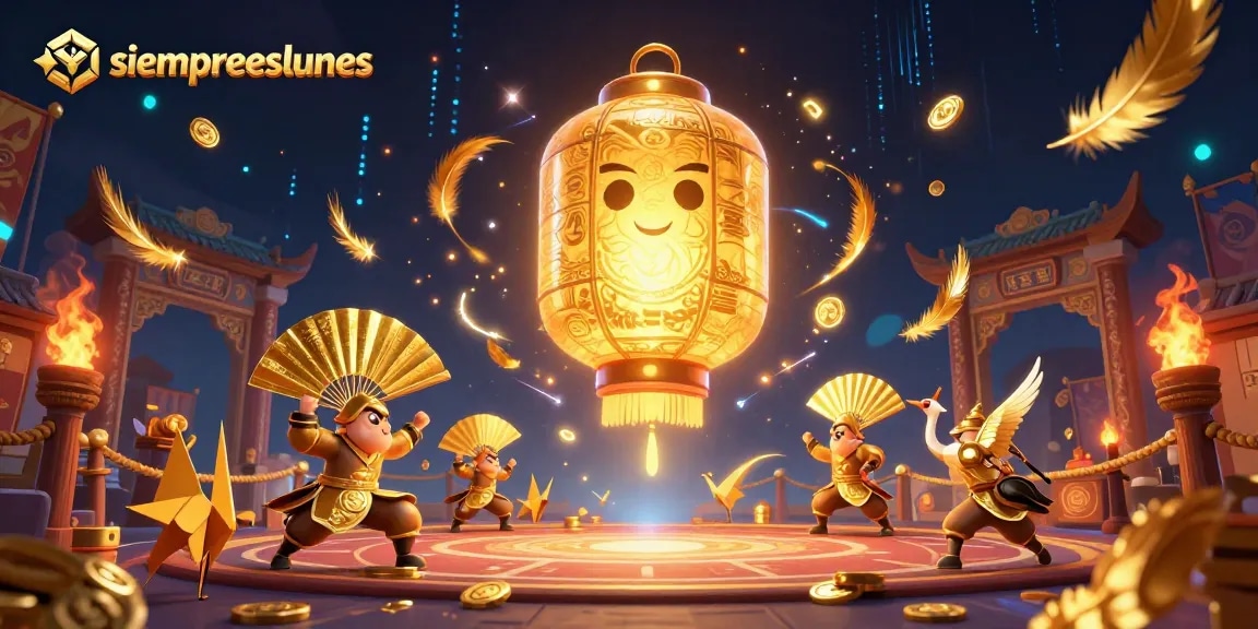 Bet on exciting wins with siempreeslunes at the vibrant Asian casino scene featuring glowing lanterns and warriors.