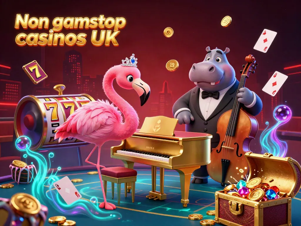 Experience thrilling action at Non gamstop casinos UK with vibrant characters, gold coins, and gaming elements.