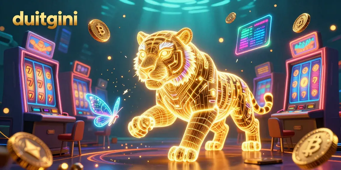 Experience the vibrant world of DuitGini with a golden tiger and dynamic slot elements.