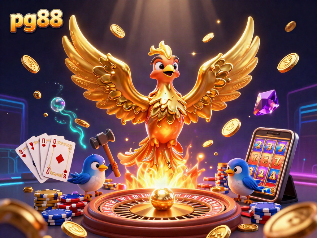 Experience thrilling gameplay at pg88 with a golden phoenix delivering casino riches in this dynamic illustration.