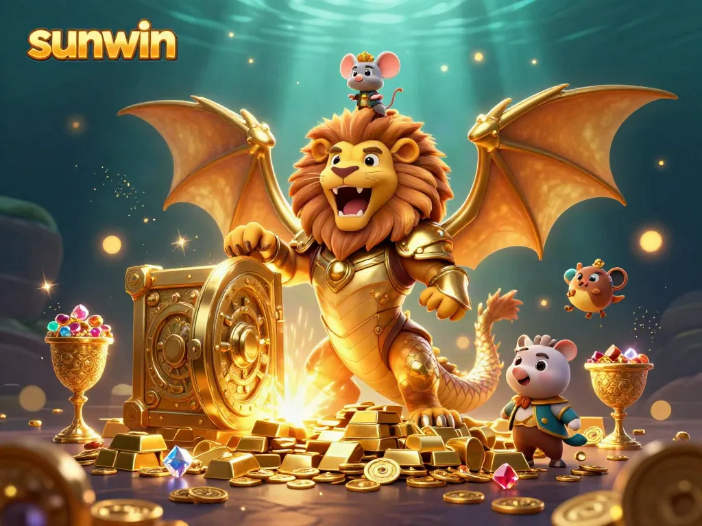 Experience exhilarating play at sunwin with a vibrant 3D chimera and treasure-filled casino scenario.