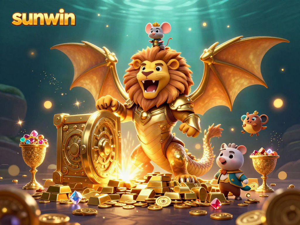 Experience exhilarating play at sunwin with a vibrant 3D chimera and treasure-filled casino scenario.
