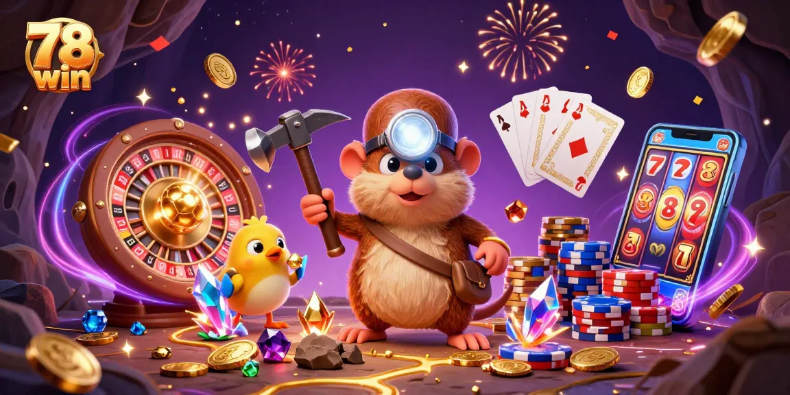 Engage with the thrilling world of 78 win through an exhilarating 3D gaming scene showcasing lively characters and casino elements.