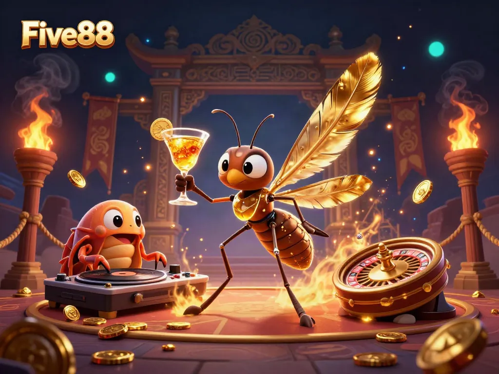 Experience thrilling wins at Five88 with a vibrant casino scene featuring unique animations and dynamic elements.