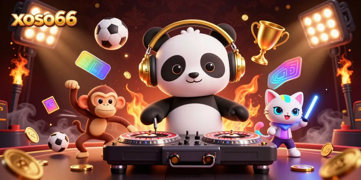 Experience the excitement of xoso66 with lively 3D characters engaging in a vibrant casino atmosphere.