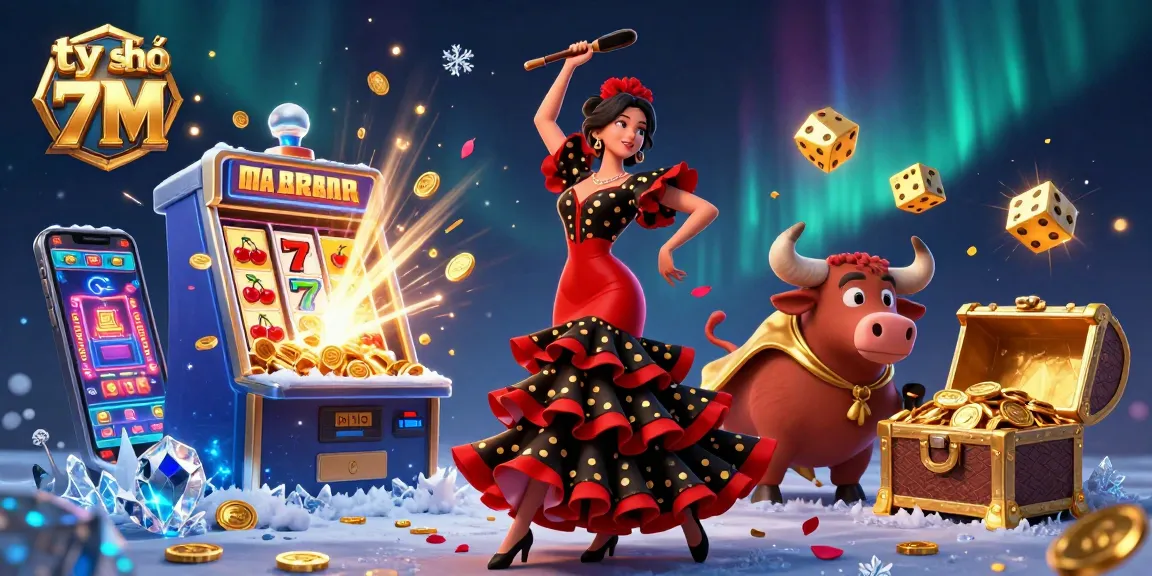 Watch tỷ số 7M with vibrant 3D illustration showcasing an engaging gambling scene filled with exciting game elements.