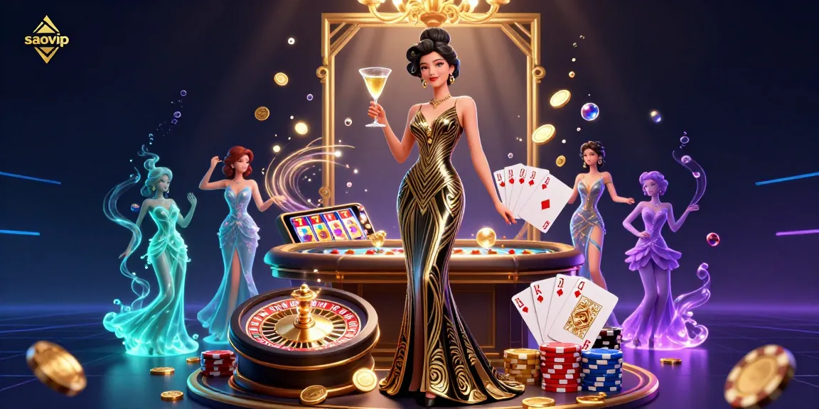 Engage with saovip's glamorous casino scene displaying diverse gaming elements and winning opportunities.