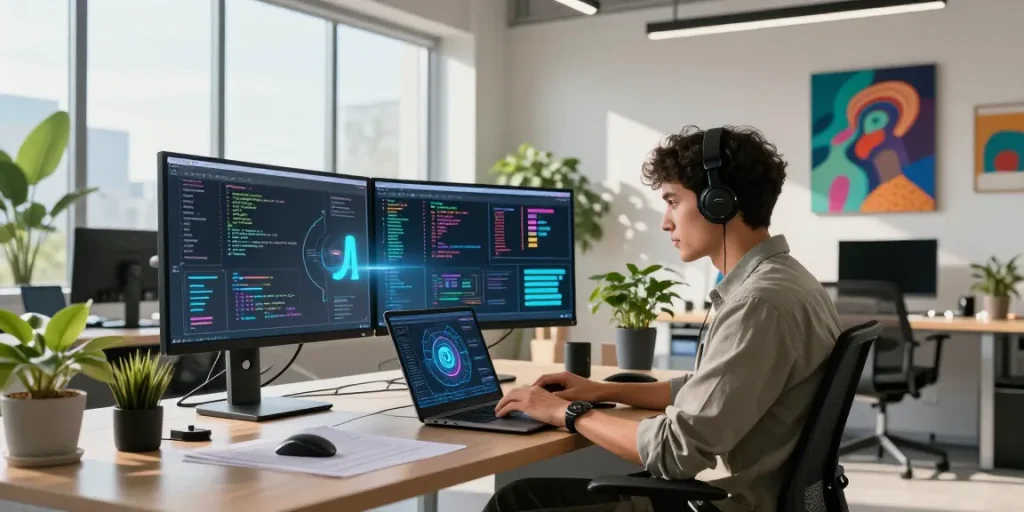 Explore the innovative workspace showcasing juicy ai technology in a modern office environment.