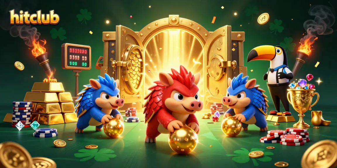 Experience the thrill of gaming at hitclub with pangolins competing among poker chips and treasures.