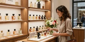 Experience Goldfield & Banks fragrances in a luxurious boutique setting with elegant display and floral decor.