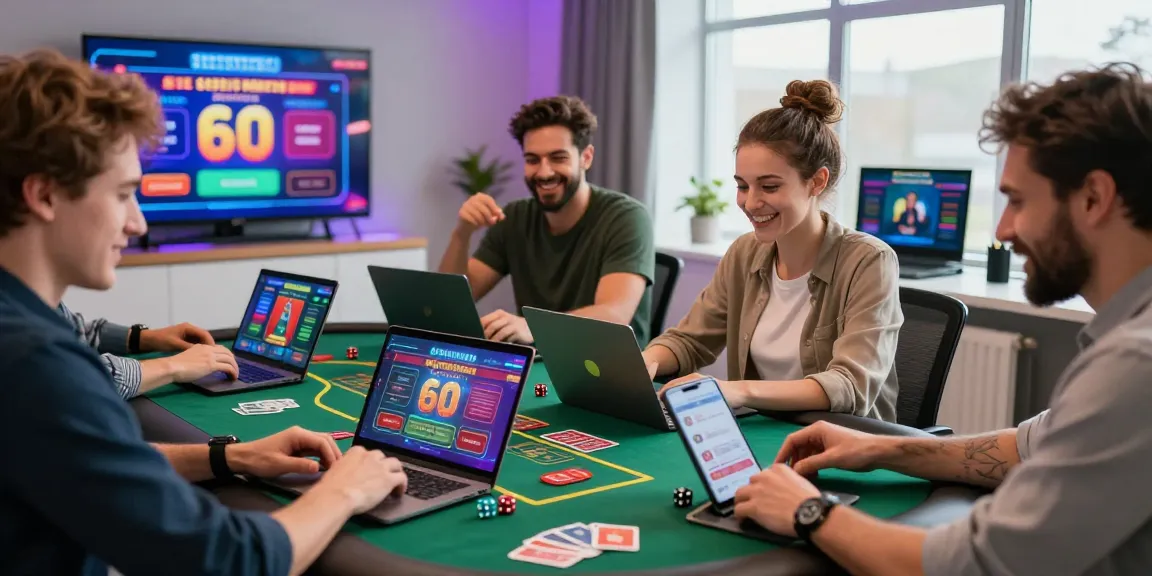 Players enjoying credit card casinos at https://brcs.co.uk with lively expressions, modern devices, and colorful gaming ambiance.