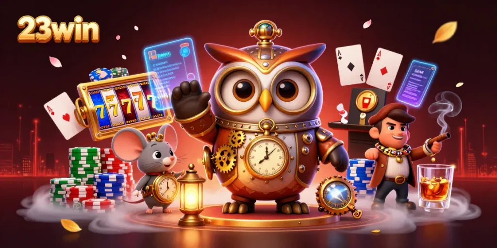 Experience thrilling gameplay at 23win with rich visuals of slot reels and poker chips
