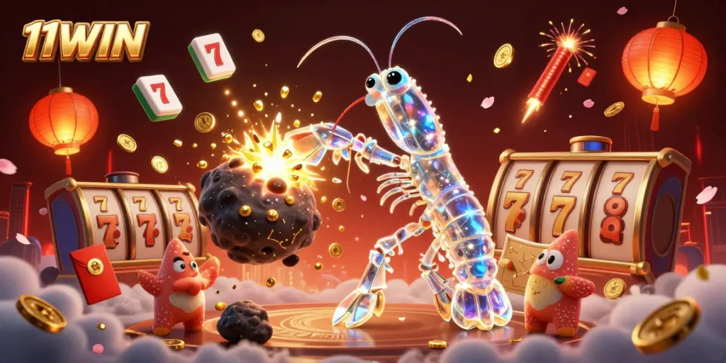 Experience thrilling gameplay with 11WIN, featuring samurai and treasure in a vibrant casino scene.